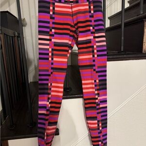 Girls' Bright Stripe Active Leggings - Pink, Purple & Red